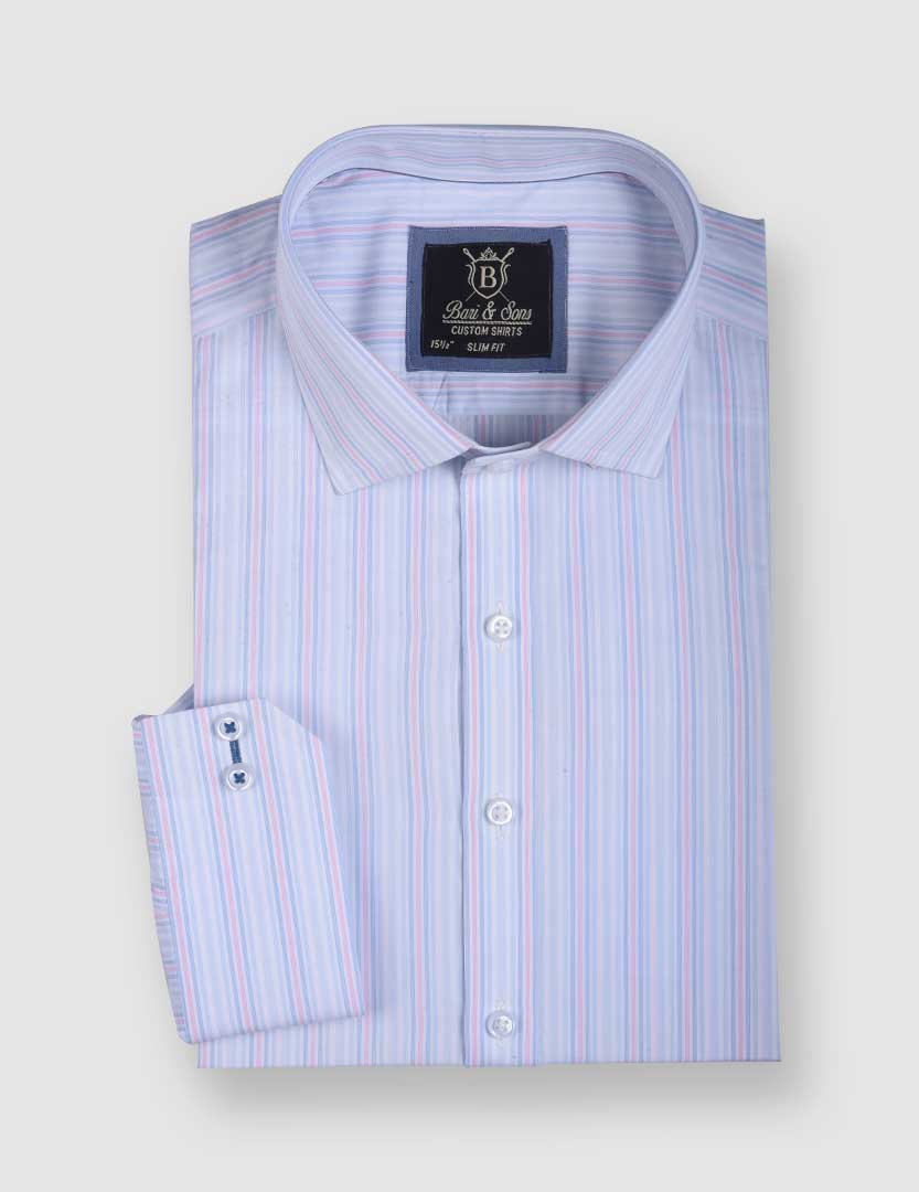 LIGHT BLUE WITH PINK STRIPED SHIRT