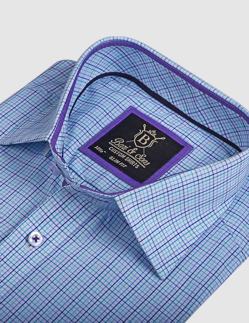 Cool Poplin Check Shirt - Blue, Green & Purple - Image 2