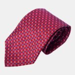 Red Cross-Hatch Geometric Print Tie with blue white dots